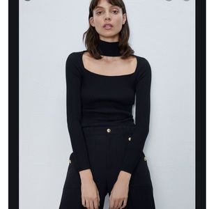 Zara black cut out long sleeves knit top